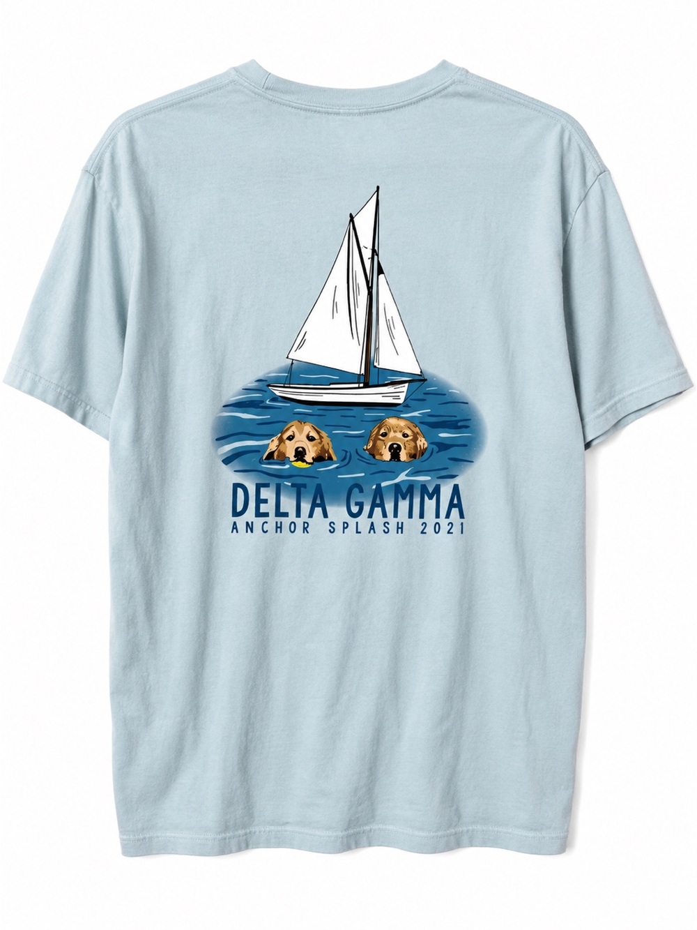 Delta Gamma Sorority Anchor Splash 2021 Graphic T-Shirt Sailboat Dogs Blue L - Picture 2 of 7
